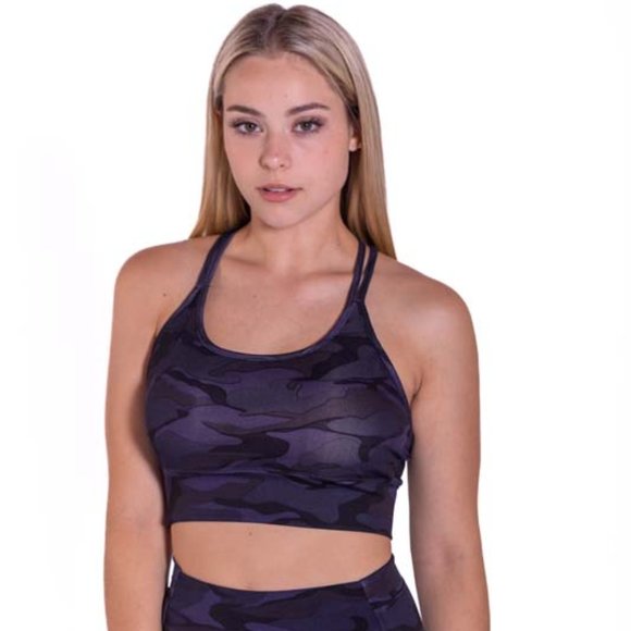 Criss Cross Back Navy Camo Cropped Tank Top - Picture 2 of 6